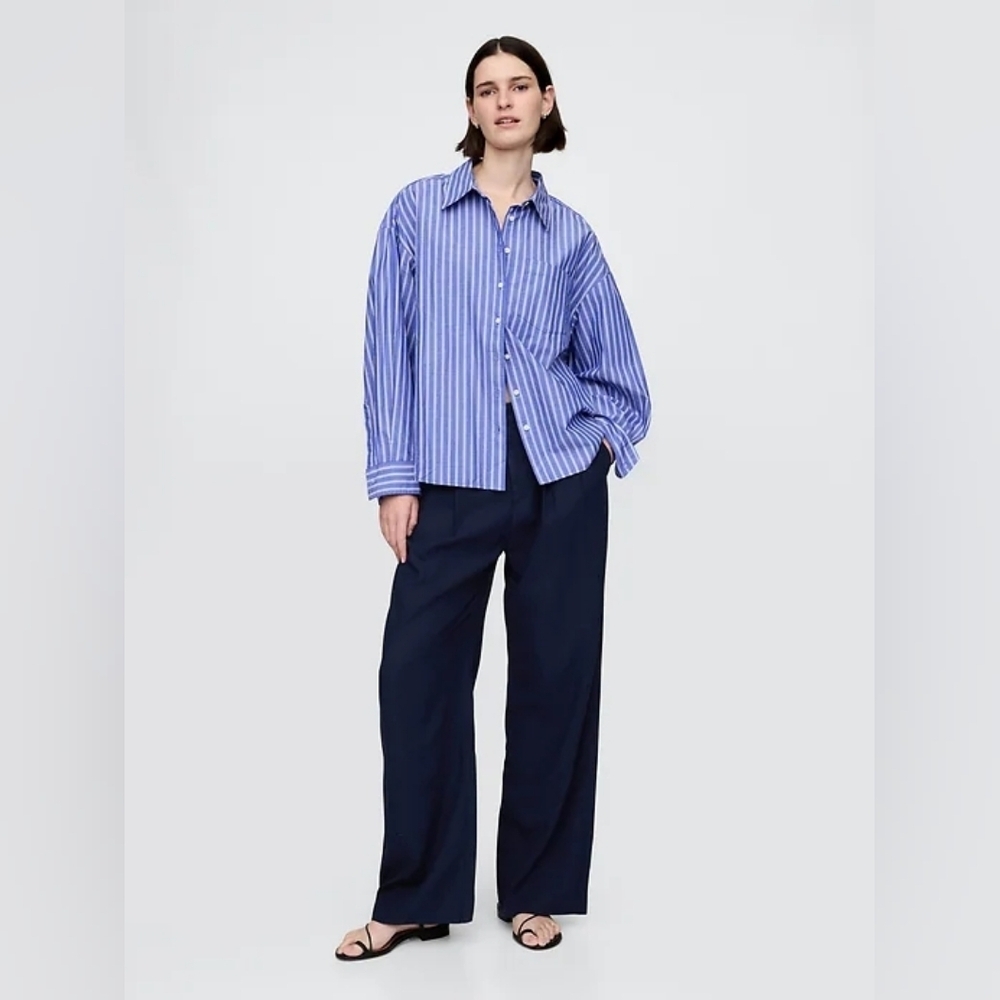 GAP 365 High Rise Linen-Blend Pleated Trouser Pants Navy Blue Size 00 NWT RT$90